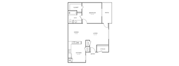 A black and white image of a floor plan for a small house.