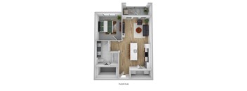 a floor plan of a bedroom with a bathroom and a living room