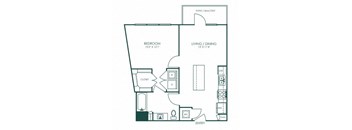 a schematic floor plan of a 1 bedroom apartment