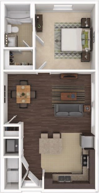 a bedroom with a bed and a chair in a room