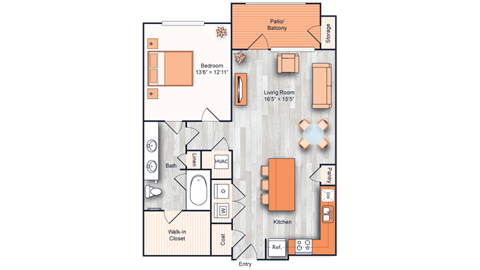 A floor plan of a house with a living room, kitchen, and bathroom.