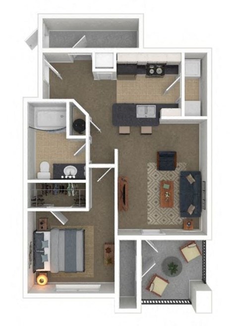 a stylized floor plan with a bedroom and living room
