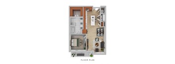 a stylized floor plan of a studio apartment