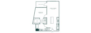 a schematic floor plan of a 1 bedroom floor plan
