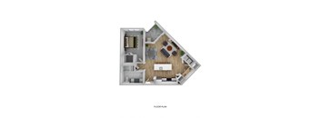 a floor plan of a 1 bedroom floor plan with a bathroom and a living room