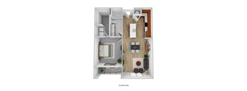 A floor plan of a small apartment with a bathroom and a living room.