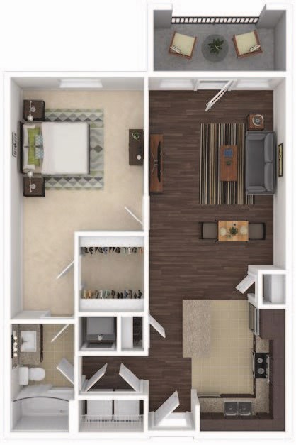 a floor plan of a 1 bedroom apartment