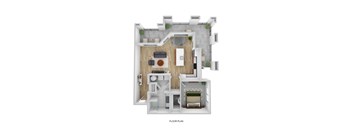 a floor plan of a house with a bedroom and a living room