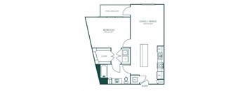 a schematic floor plan of a 1 bedroom apartment