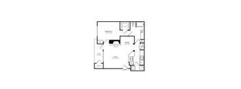 A black and white floor plan of a small apartment.