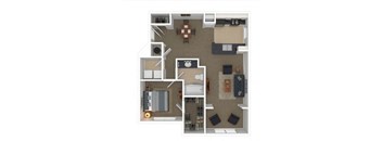 a floor plan of a bedroom apartment with furniture and a living room