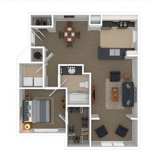 a floor plan of a bedroom apartment with furniture and a living room