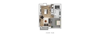 a floor plan of a studio apartment with a bedroom and living room