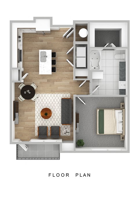 a floor plan of a studio apartment with a bedroom and living room