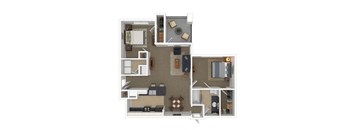 a floor plan with bedrooms and baths and a living room