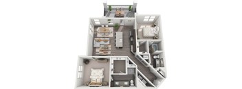 a 3d rendering of our 1 bedroom apartment at princeton court apartments in dallas