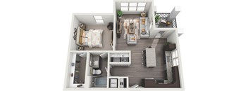 a floor plan of a two bedroom apartment with a bathroom and a balcony
