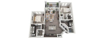 a floor plan of a two bedroom apartment with two bathrooms and a balcony