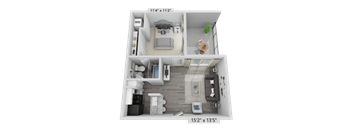 a bedroom floor plan with a bathroom and a living room