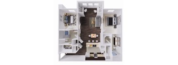this is a 3d floor plan of a 849 square foot 1 bedroom apartment at the