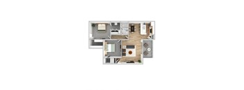 a 3d rendering of a 1 bedroom floor plan with a bathroom and living room