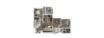 a floor plan with bedrooms and baths and a living room