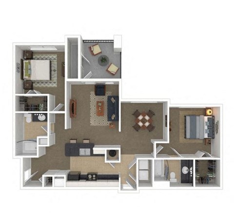a floor plan with bedrooms and baths and a living room