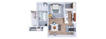a stylized floor plan of a house with a bedroom and a bathroom