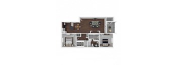 A floor plan of a house with a kitchen, living room, and bathroom.