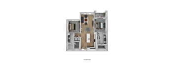 a stylized 3d floor plan of a house with a bedroom and living room
