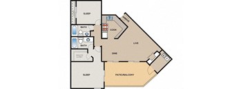 a diagram of a floor plan with two bedrooms and a bathroom