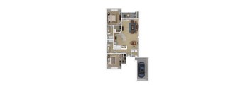 A floor plan of a house with a garage.