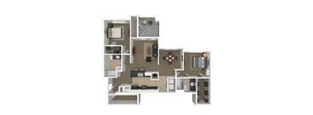 a floor plan with bedrooms and baths and a living room