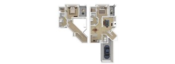 A floor plan of a two-story house with a garage on the bottom floor and a living area on the top floor.