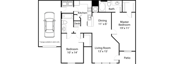 the floor plan of a bedroom apartment with a living room and a dining room