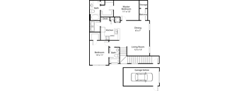 a floor plan of a house with bedrooms and a living room and a dining room
