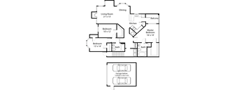 the floor plan of the bedroom and living room area of the house