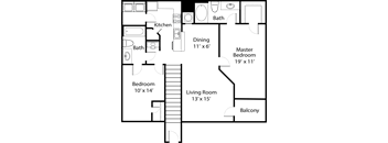 the floor plan of a bedroom apartment with a living room and a dining room