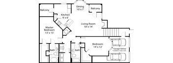 the floor plan of a bedroom apartment with a living room and a dining room
