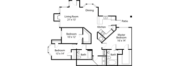 the floor plan of a bedroom apartment with a living room and a dining room