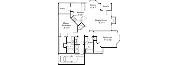 a floor plan of a house with bedrooms and a living room and a dining room