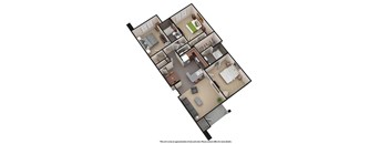 A floor plan of a house with a kitchen, living room, and two bedrooms.