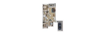 A floor plan of a house with a garage.