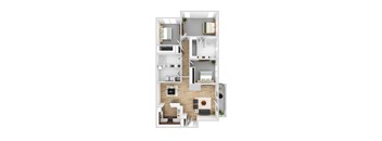 A floor plan of a house with a living room, kitchen, dining room, and bedrooms.