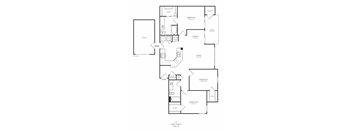 A floor plan of a house with three bedrooms, a garage, a pantry, a dining area, a living room, a storage area, and a closet.
