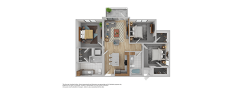 A floor plan of a house with a living room, kitchen, dining room, and bedrooms.