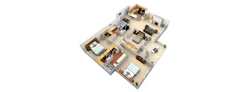 a 3d floor plan of a house with a bedroom and a living room