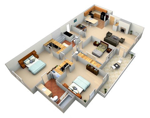 3d floor plan of a bedroom apartment