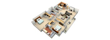 3d floor plan of a 3 bedroom apartment