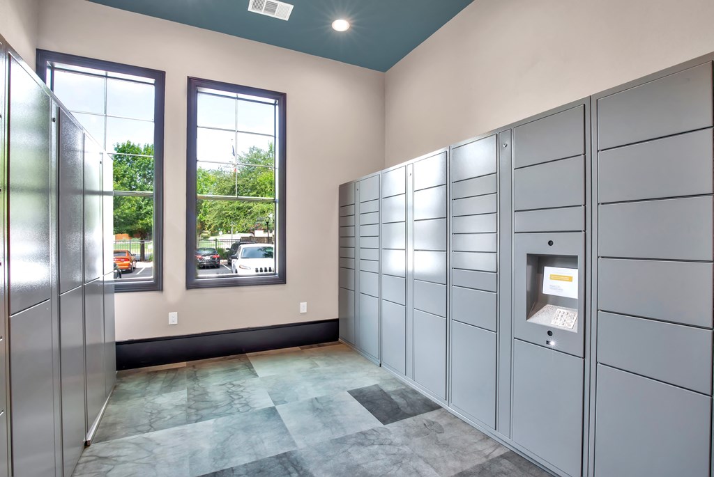 the locker area at the whispering winds apartments in pearland, tx